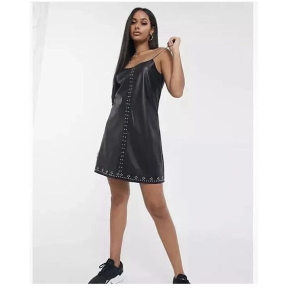 Blank NYC Close The Deal Embossed Vegan Leather Black Stud Slip Dress Size S - Picture 1 of 9
